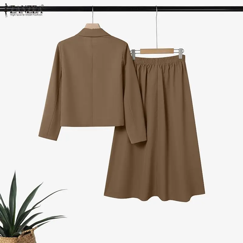 ZANZEA Elegant Women's Skirt Suits Long Sleeve Blazer Jackets & A-Line Pleated Skirts 2 Pieces Sets Outfits Office Lady Sets 3XL