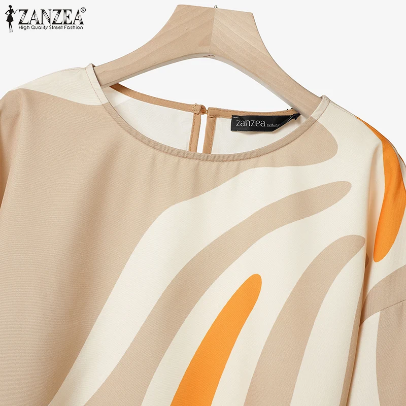 ZANZEA Womens Casual 2 Pieces Sets Printed 3/4 Sleeve Blouses Wide Leg Pants Two Pieces Outfits 2025 Fashion Day Wear Pant Sets