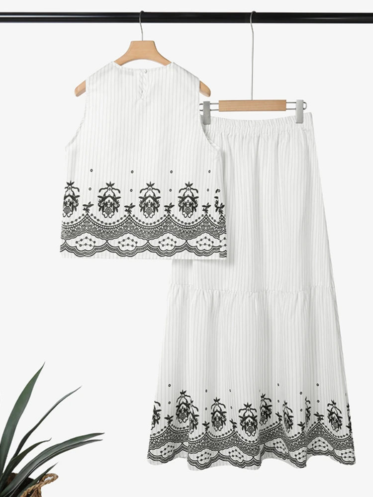 ZANZEA Fashion Striped Skirt Sets Women Vintage Printed Sleeveless Tops and A-Line Long Skirts 2 Pieces Dress Sets Woman Outfits