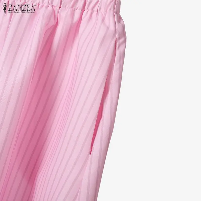 ZANZEA Fashion Striped Skirt Sets Women Vintage Printed Sleeveless Tops and A-Line Long Skirts 2 Pieces Dress Sets Woman Outfits