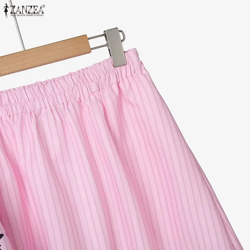 ZANZEA Fashion Striped Skirt Sets Women Vintage Printed Sleeveless Tops and A-Line Long Skirts 2 Pieces Dress Sets Woman Outfits