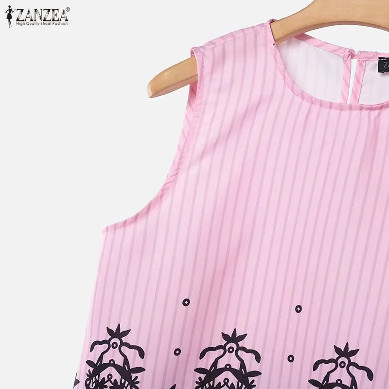 ZANZEA Fashion Striped Skirt Sets Women Vintage Printed Sleeveless Tops and A-Line Long Skirts 2 Pieces Dress Sets Woman Outfits