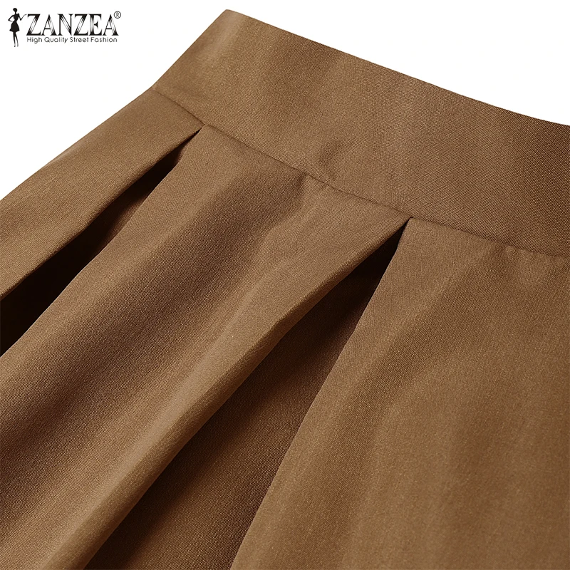 ZANZEA Womens Casual 2 Piece Sets Lace Trim Short Sleeve Crop Tops A-line Midi Skirts 2PCS Outfits Elegant Commute Skirt Sets