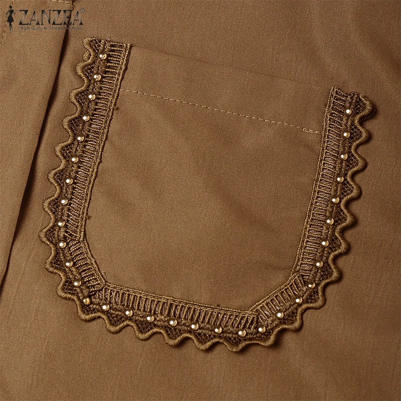 ZANZEA Womens Casual 2 Piece Sets Lace Trim Short Sleeve Crop Tops A-line Midi Skirts 2PCS Outfits Elegant Commute Skirt Sets