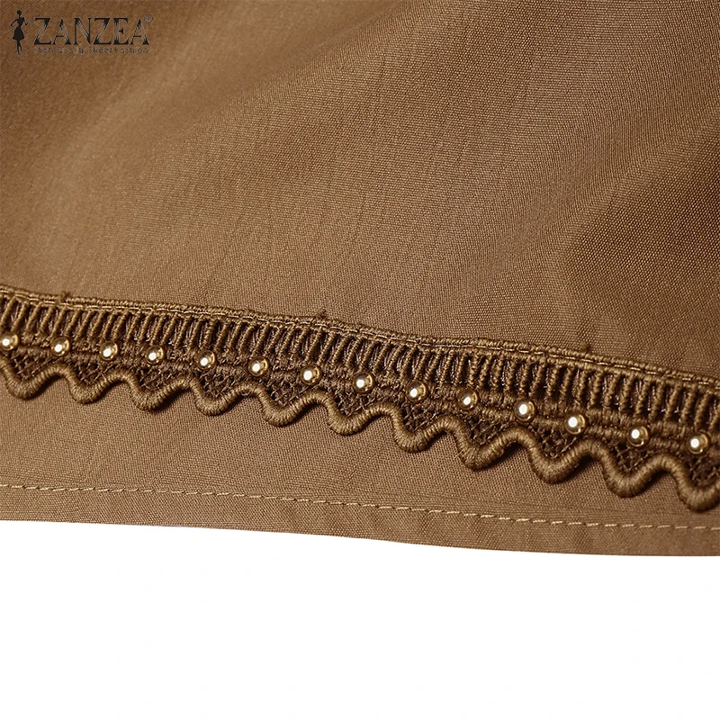 ZANZEA Womens Casual 2 Piece Sets Lace Trim Short Sleeve Crop Tops A-line Midi Skirts 2PCS Outfits Elegant Commute Skirt Sets