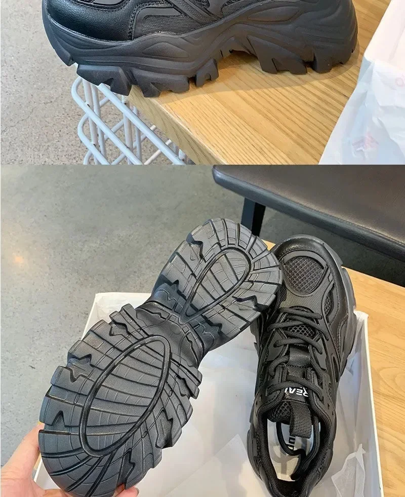 Women New Fashion Platform Sport Shoes Women Summer Black Casual Chunky Sneakers Women Mesh Leather Platform Shoes Women New Fashion Platform Sport Shoes Women Summer Black Casual Chunky Sneakers Women Mesh Leather Platform Shoes