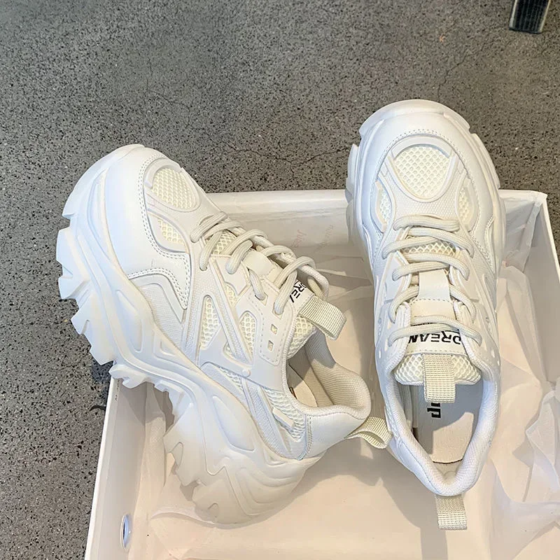 Women New Fashion Platform Sport Shoes Women Summer Black Casual Chunky Sneakers Women Mesh Leather Platform Shoes