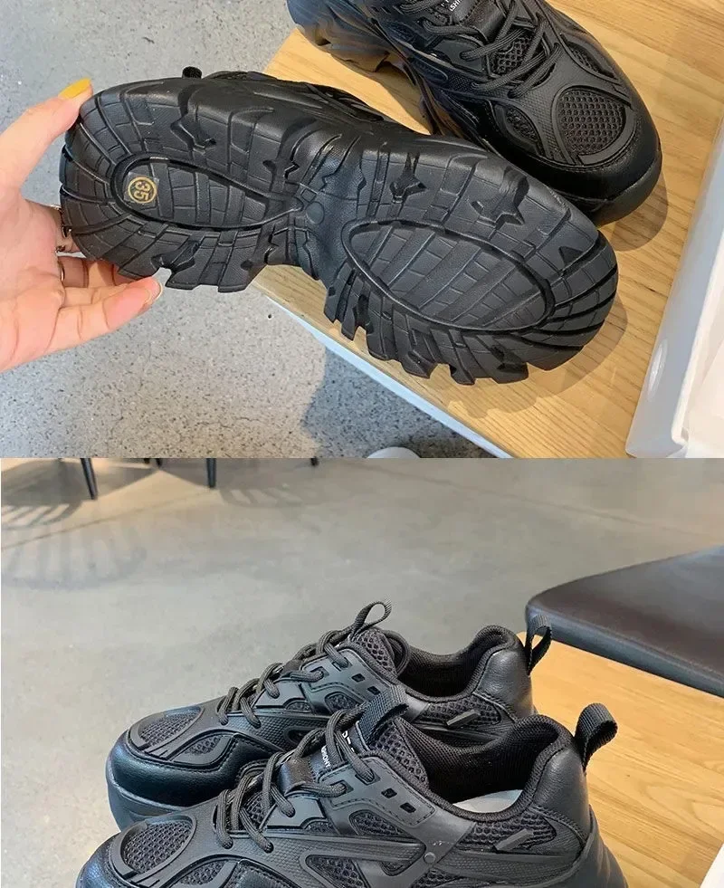 Women New Fashion Platform Sport Shoes Women Summer Black Casual Chunky Sneakers Women Mesh Leather Platform Shoes Women New Fashion Platform Sport Shoes Women Summer Black Casual Chunky Sneakers Women Mesh Leather Platform Shoes