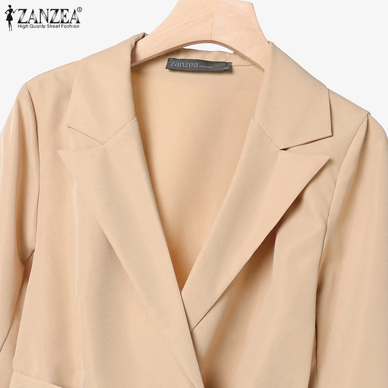 ZANZEA Elegant 2 Pieces Pant Sets Long Sleeve Belted Lightweight Blazer & Wide Leg Pant 2pcs Suits Office Lady Commuting Sets