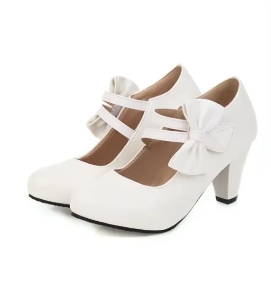 Cinderella Sweet Bow Hoop & Loop Pumps Round Toe Matte Soft Shoes Pink White Wide Fitting Well Made Cinderella Sweet Bow Hoop & Loop Pumps Round Toe Matte Soft Shoes Pink White Wide Fitting Well Made