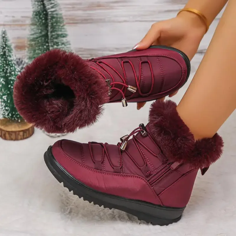 Waterproof Fabric Non Slip Thick Bottom Snow Boots Women Winter Fluffy Fur Ankle Boots Plus Size 43 Warm Plush Hiking Shoes Waterproof Fabric Non Slip Thick Bottom Snow Boots Women Winter Fluffy Fur Ankle Boots Plus Size 43 Warm Plush Hiking Shoes