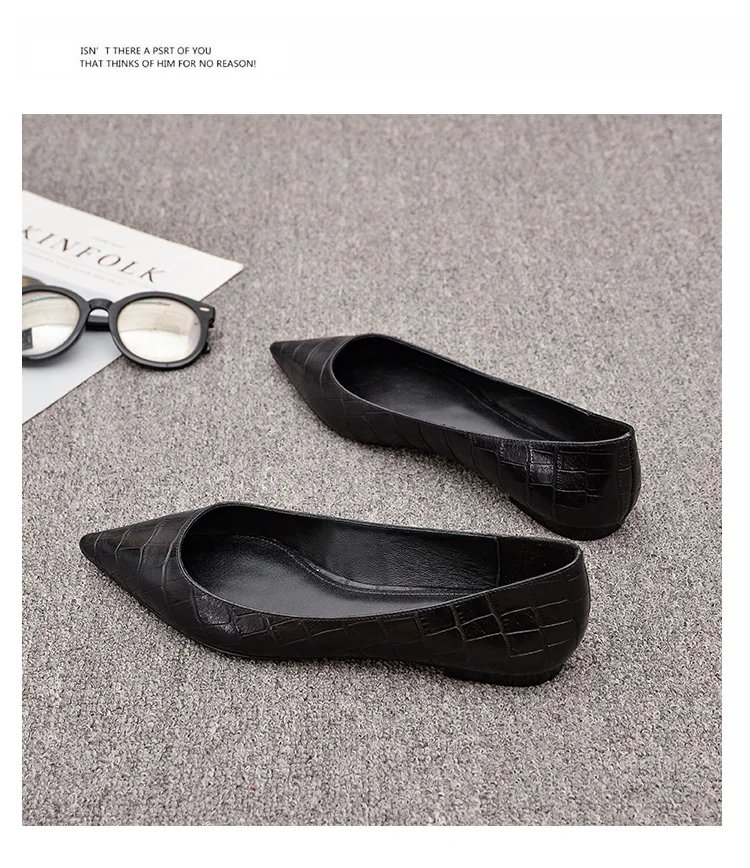 Women Flats Black Shoes for Lady Big Size 43 44 Pointed Head Pu Leather Stone Pattern Spring Autumn 2025 Women Flats Black Shoes for Lady Big Size 43 44 Pointed Head Pu Leather Stone Pattern Spring Autumn 2025