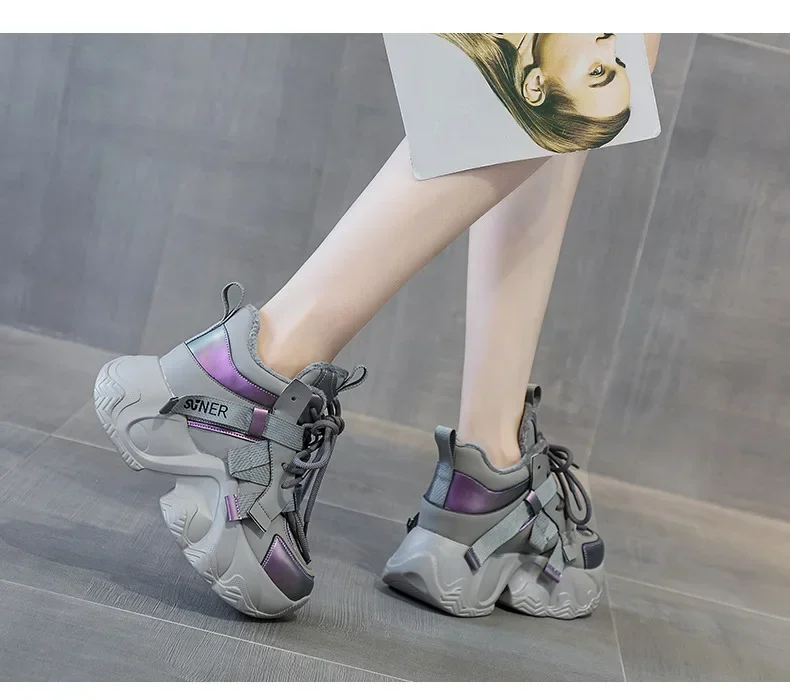 2025 Autumn New Style Casual Versatile Fashionable Elderly Shoes Thick Bottom Increased Height 8cm Popular Same Model Women's