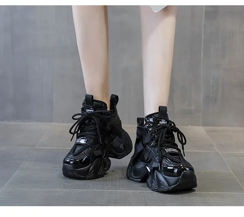 2025 Autumn New Style Casual Versatile Fashionable Elderly Shoes Thick Bottom Increased Height 8cm Popular Same Model Women's