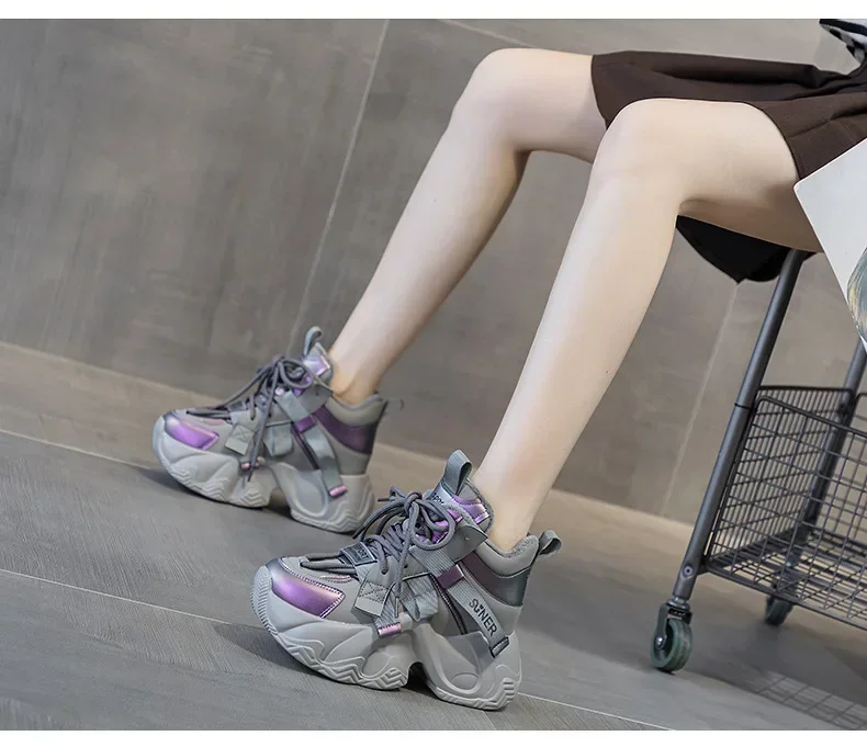 2025 Autumn New Style Casual Versatile Fashionable Elderly Shoes Thick Bottom Increased Height 8cm Popular Same Model Women's