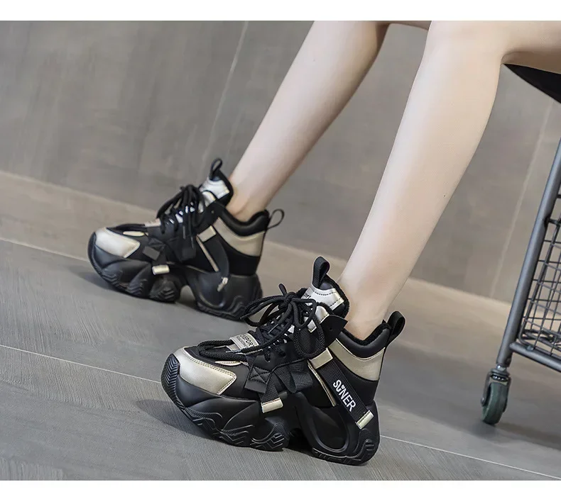 2025 Autumn New Style Casual Versatile Fashionable Elderly Shoes Thick Bottom Increased Height 8cm Popular Same Model Women's