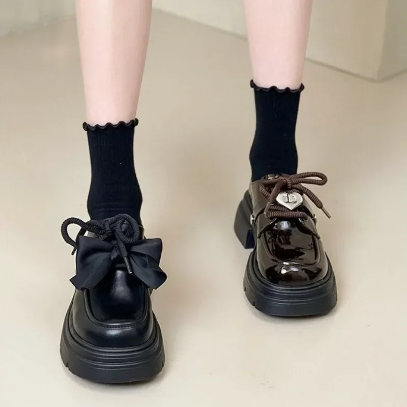 Shoes for Women Loafers Round Toe Block Heel Moccasins Woman Pumps Korean Style Chic Point With Discount Beau Today Young Casual