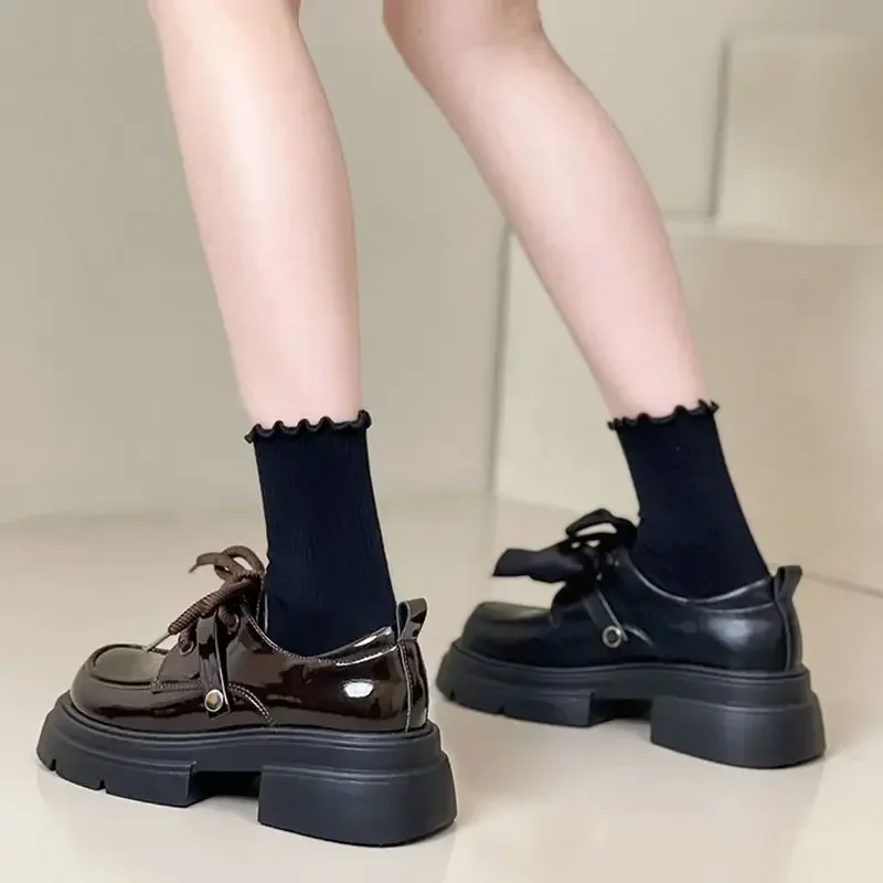 Shoes for Women Loafers Round Toe Block Heel Moccasins Woman Pumps Korean Style Chic Point With Discount Beau Today Young Casual