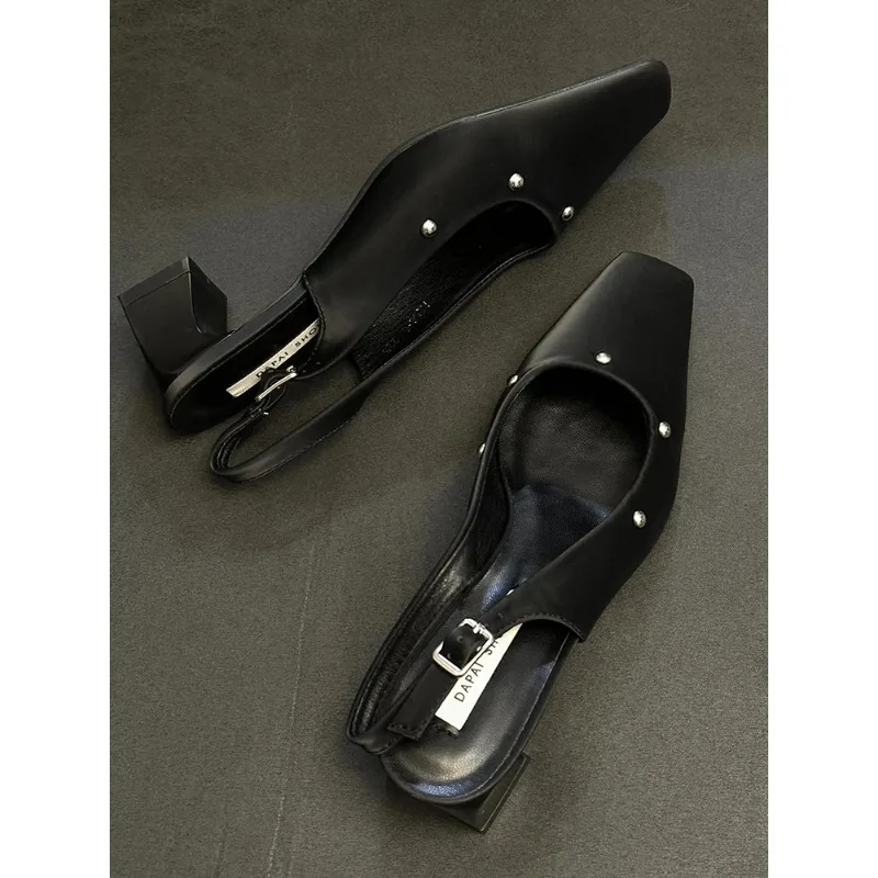 Designer Summer Cover Toe Women Sandals Fashion Party Dress Pumps Ladies Thick Heel Singbacks Mules Shoes