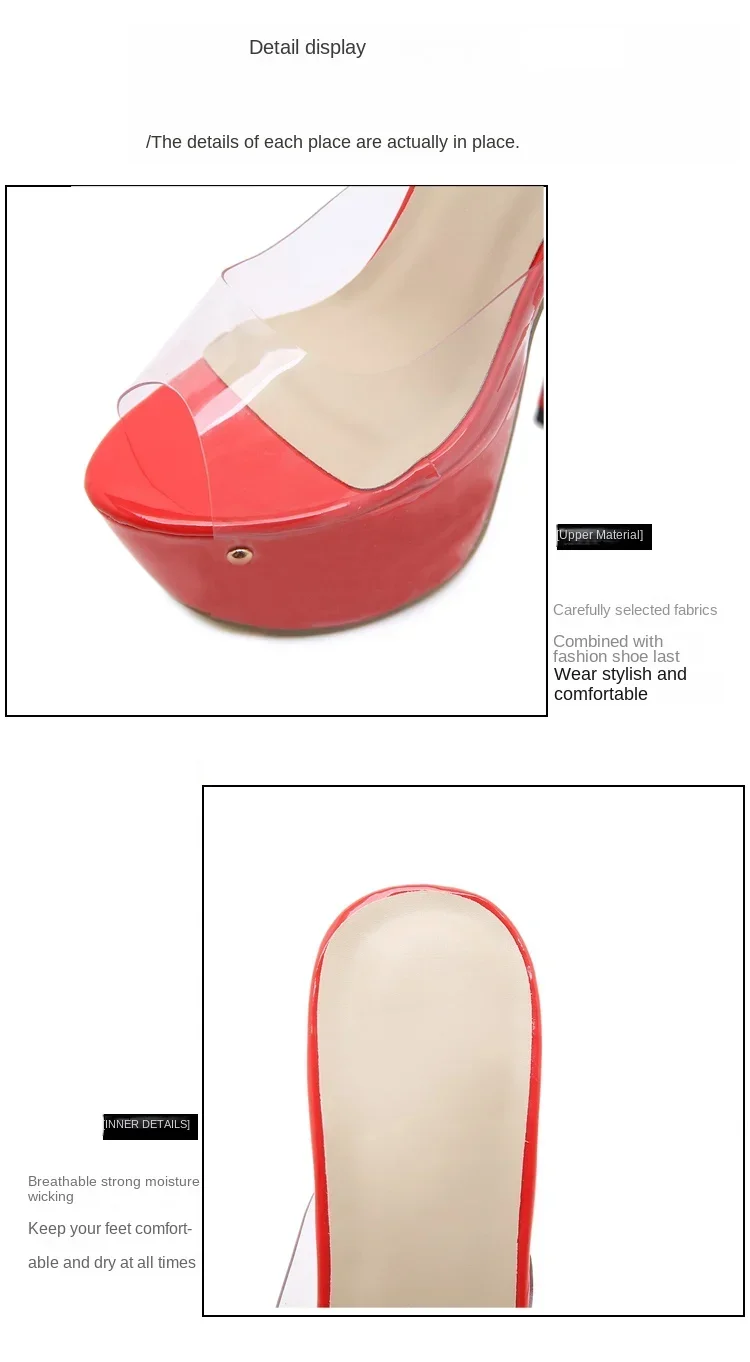 Black Sexy Thigh High Broad Band Strap Platform Sandals Women Transparent Peep Toe Club/Party Stripper 16CM Stiletto Shoes