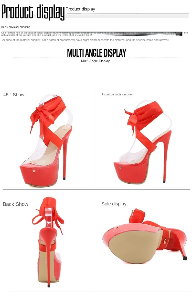 Black Sexy Thigh High Broad Band Strap Platform Sandals Women Transparent Peep Toe Club/Party Stripper 16CM Stiletto Shoes