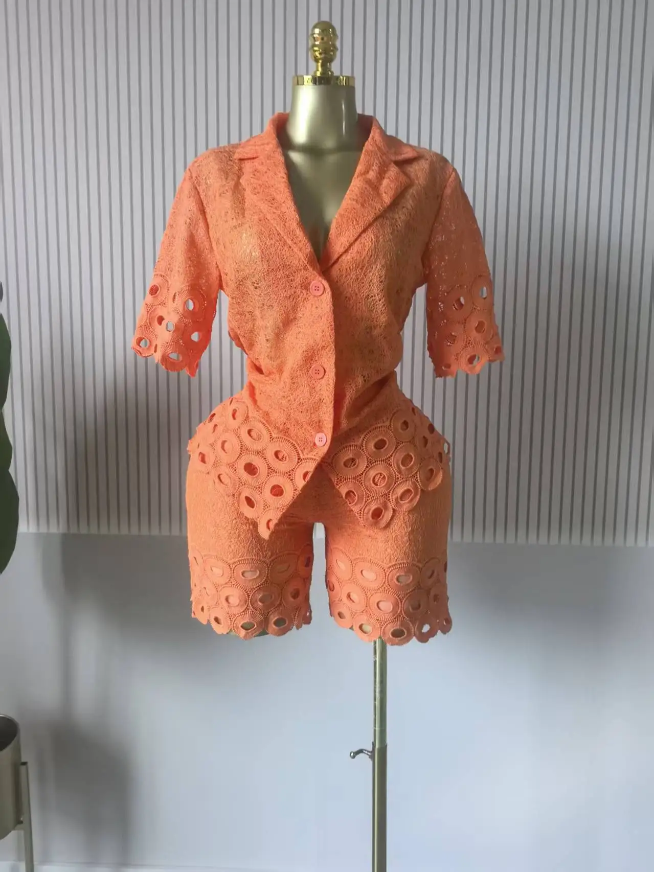 CM.YAYA Lace Embroidery Women's Set half Sleeve Shirt and Shorts Suit 2025 Street Fashion Two 2 Piece Sets Outfit Tracksuits