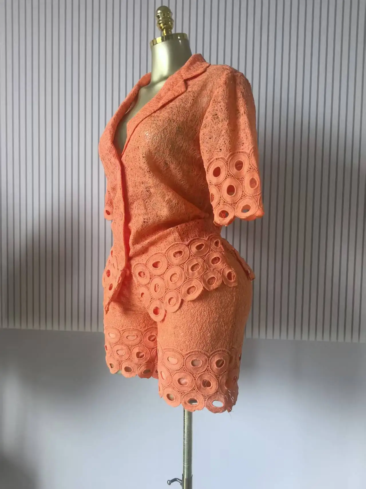 CM.YAYA Lace Embroidery Women's Set half Sleeve Shirt and Shorts Suit 2025 Street Fashion Two 2 Piece Sets Outfit Tracksuits