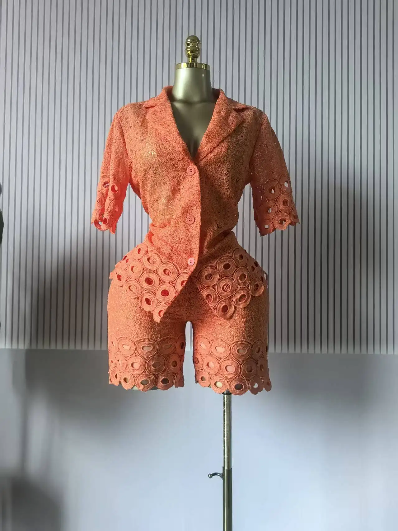 CM.YAYA Lace Embroidery Women's Set half Sleeve Shirt and Shorts Suit 2025 Street Fashion Two 2 Piece Sets Outfit Tracksuits