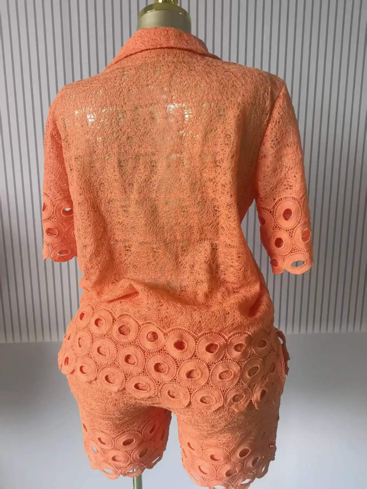 CM.YAYA Lace Embroidery Women's Set half Sleeve Shirt and Shorts Suit 2025 Street Fashion Two 2 Piece Sets Outfit Tracksuits