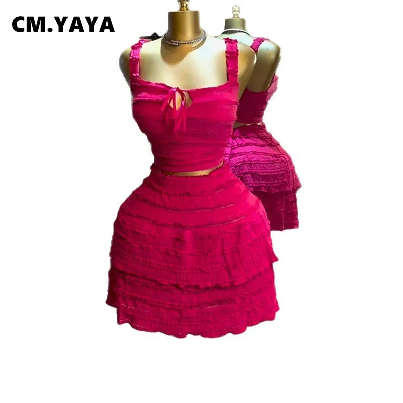 CM.YAYA Beach Boho Women’s Set Strap Sleeveless Tank Top and Ruched Mini A-line Skirts Two 2 Piece Sets 2025 Summer Outfits CM.YAYA Beach Boho Women's Set Strap Sleeveless Tank Top and Ruched Mini A-line Skirts Two 2 Piece Sets 2025 Summer Outfits