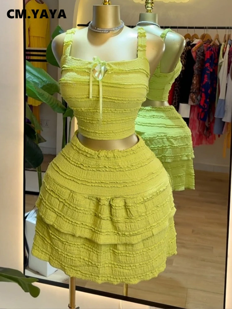 CM.YAYA Beach Boho Women’s Set Strap Sleeveless Tank Top and Ruched Mini A-line Skirts Two 2 Piece Sets 2025 Summer Outfits CM.YAYA Beach Boho Women's Set Strap Sleeveless Tank Top and Ruched Mini A-line Skirts Two 2 Piece Sets 2025 Summer Outfits
