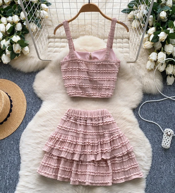 CM.YAYA Beach Boho Women's Set Strap Sleeveless Tank Top and Ruched Mini A-line Skirts Two 2 Piece Sets 2025 Summer Outfits