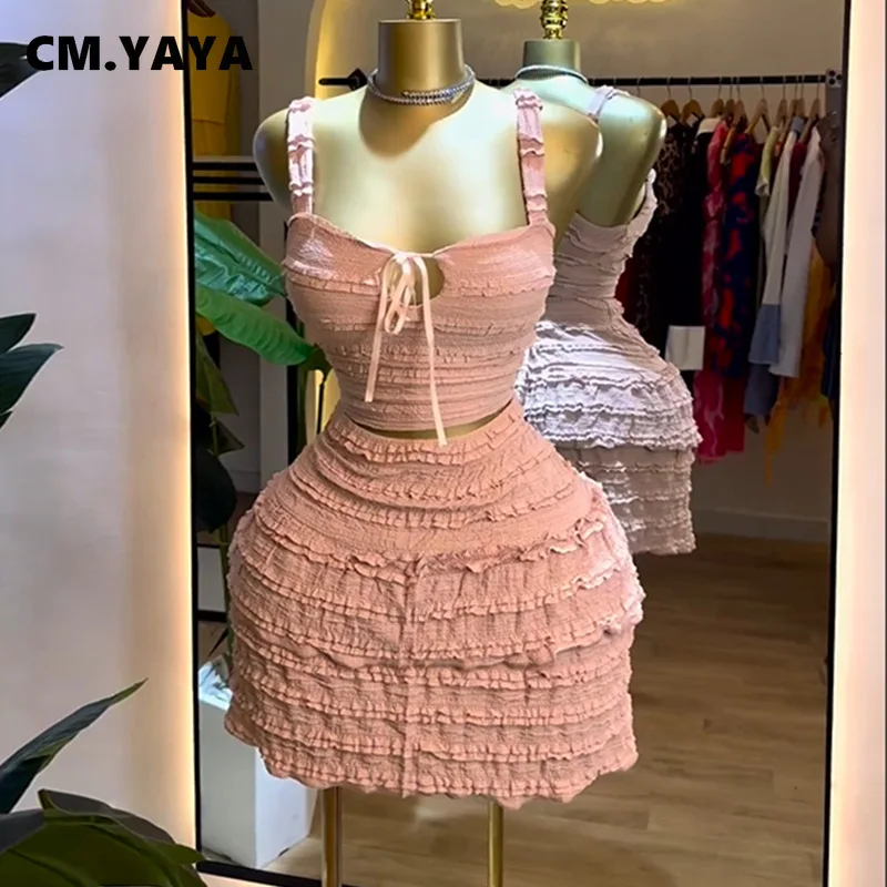 CM.YAYA Beach Boho Women’s Set Strap Sleeveless Tank Top and Ruched Mini A-line Skirts Two 2 Piece Sets 2025 Summer Outfits CM.YAYA Beach Boho Women's Set Strap Sleeveless Tank Top and Ruched Mini A-line Skirts Two 2 Piece Sets 2025 Summer Outfits