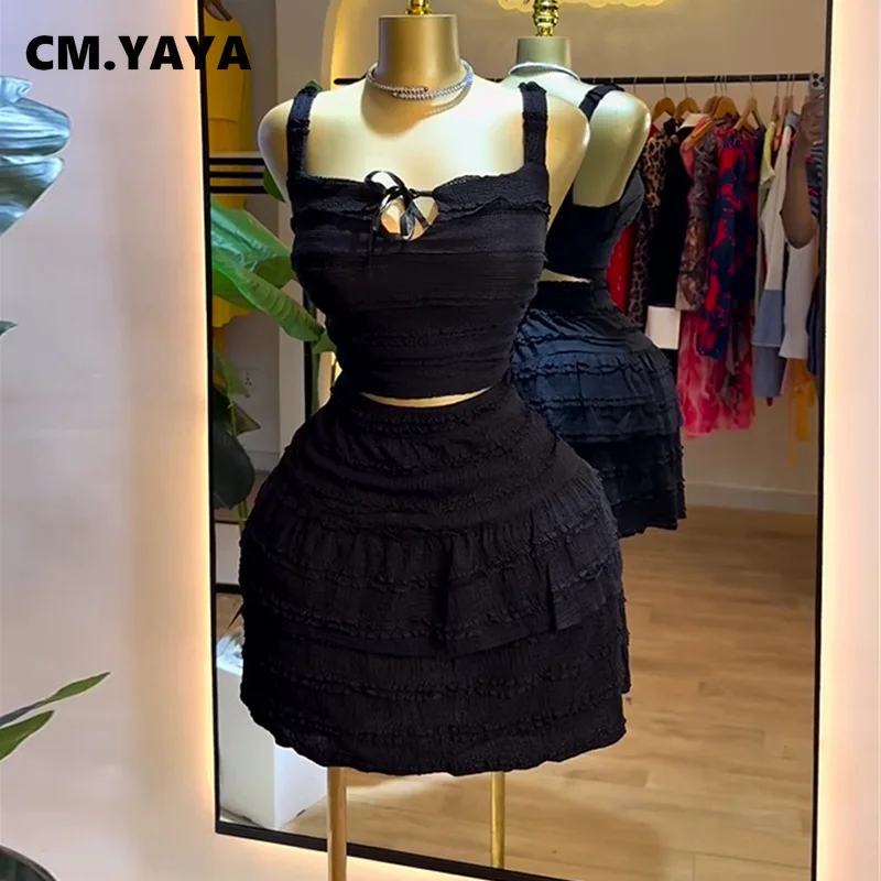 CM.YAYA Beach Boho Women’s Set Strap Sleeveless Tank Top and Ruched Mini A-line Skirts Two 2 Piece Sets 2025 Summer Outfits CM.YAYA Beach Boho Women's Set Strap Sleeveless Tank Top and Ruched Mini A-line Skirts Two 2 Piece Sets 2025 Summer Outfits