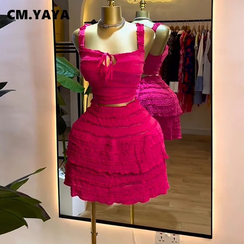 CM.YAYA Beach Boho Women’s Set Strap Sleeveless Tank Top and Ruched Mini A-line Skirts Two 2 Piece Sets 2025 Summer Outfits CM.YAYA Beach Boho Women's Set Strap Sleeveless Tank Top and Ruched Mini A-line Skirts Two 2 Piece Sets 2025 Summer Outfits