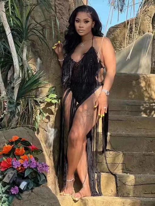 CM.YAYA Women Crochet Knit Ribbed Tassel Backless Sleeveless One Piece Dress Suit Swimwear 2022 Summer Sexy Swimsuit Bodysuit CM.YAYA Women Crochet Knit Ribbed Tassel Backless Sleeveless One Piece Dress Suit Swimwear 2022 Summer Sexy Swimsuit Bodysuit