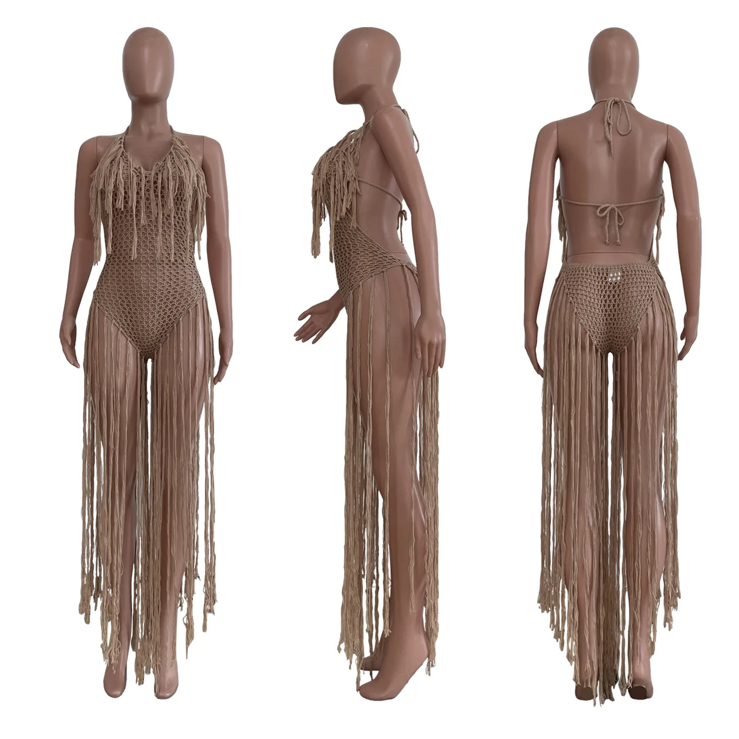 CM.YAYA Women Crochet Knit Ribbed Tassel Backless Sleeveless One Piece Dress Suit Swimwear 2022 Summer Sexy Swimsuit Bodysuit CM.YAYA Women Crochet Knit Ribbed Tassel Backless Sleeveless One Piece Dress Suit Swimwear 2022 Summer Sexy Swimsuit Bodysuit