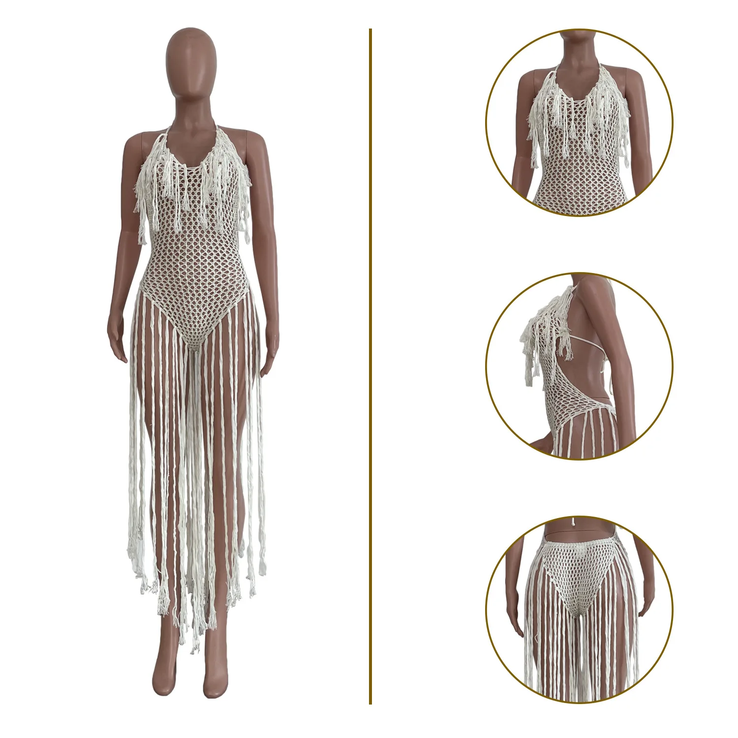 CM.YAYA Women Crochet Knit Ribbed Tassel Backless Sleeveless One Piece Dress Suit Swimwear 2022 Summer Sexy Swimsuit Bodysuit CM.YAYA Women Crochet Knit Ribbed Tassel Backless Sleeveless One Piece Dress Suit Swimwear 2022 Summer Sexy Swimsuit Bodysuit