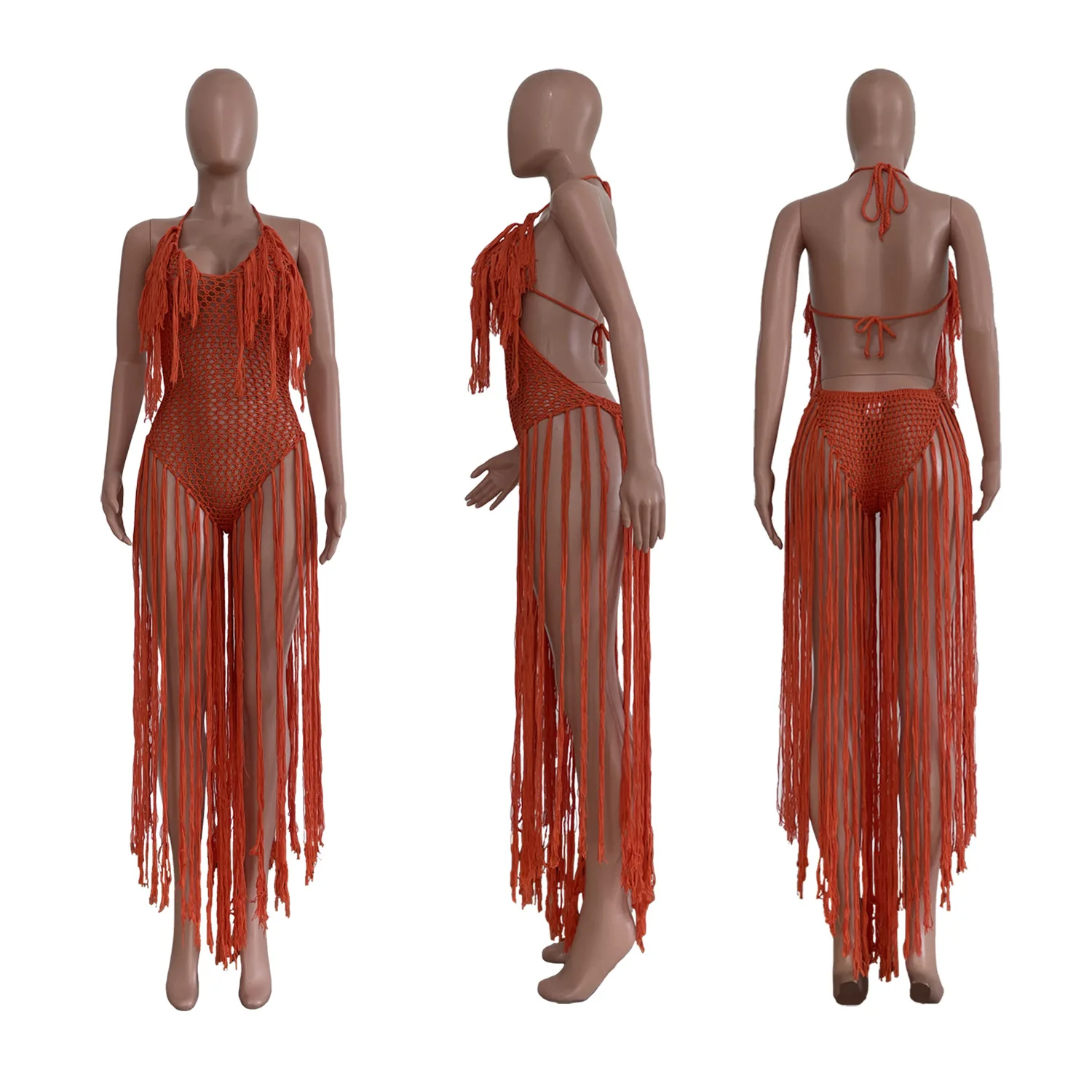 CM.YAYA Women Crochet Knit Ribbed Tassel Backless Sleeveless One Piece Dress Suit Swimwear 2022 Summer Sexy Swimsuit Bodysuit CM.YAYA Women Crochet Knit Ribbed Tassel Backless Sleeveless One Piece Dress Suit Swimwear 2022 Summer Sexy Swimsuit Bodysuit