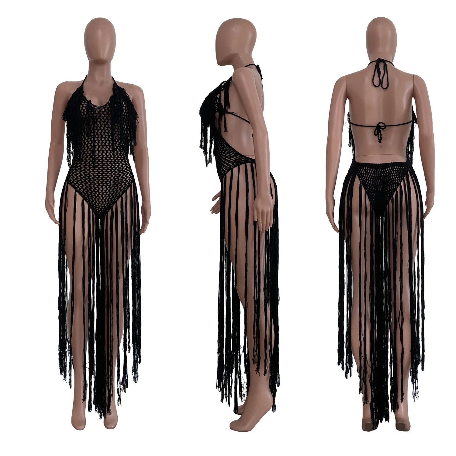 CM.YAYA Women Crochet Knit Ribbed Tassel Backless Sleeveless One Piece Dress Suit Swimwear 2022 Summer Sexy Swimsuit Bodysuit CM.YAYA Women Crochet Knit Ribbed Tassel Backless Sleeveless One Piece Dress Suit Swimwear 2022 Summer Sexy Swimsuit Bodysuit