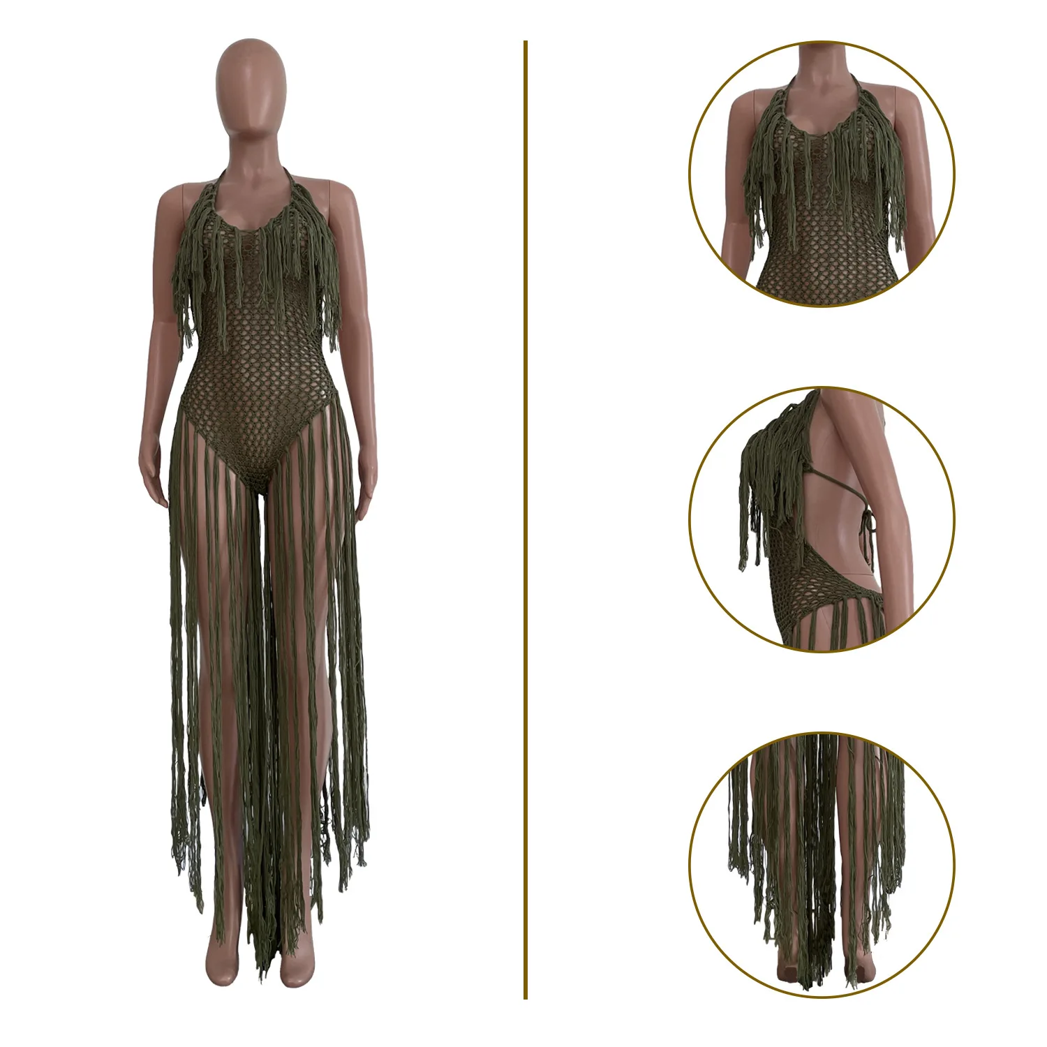 CM.YAYA Women Crochet Knit Ribbed Tassel Backless Sleeveless One Piece Dress Suit Swimwear 2022 Summer Sexy Swimsuit Bodysuit CM.YAYA Women Crochet Knit Ribbed Tassel Backless Sleeveless One Piece Dress Suit Swimwear 2022 Summer Sexy Swimsuit Bodysuit
