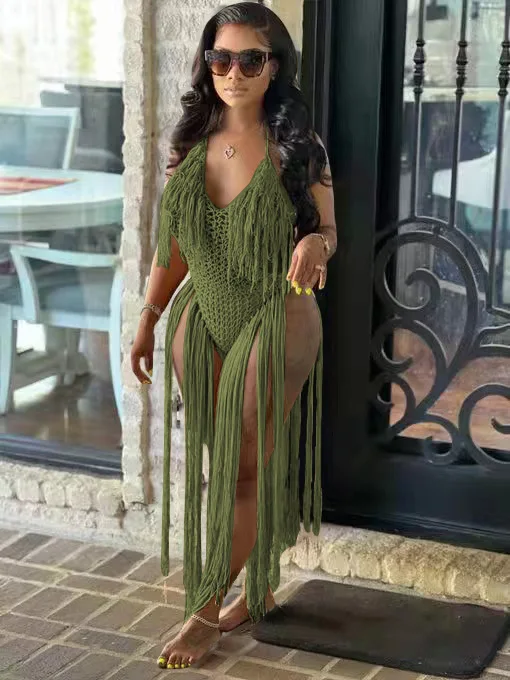 CM.YAYA Women Crochet Knit Ribbed Tassel Backless Sleeveless One Piece Dress Suit Swimwear 2022 Summer Sexy Swimsuit Bodysuit CM.YAYA Women Crochet Knit Ribbed Tassel Backless Sleeveless One Piece Dress Suit Swimwear 2022 Summer Sexy Swimsuit Bodysuit