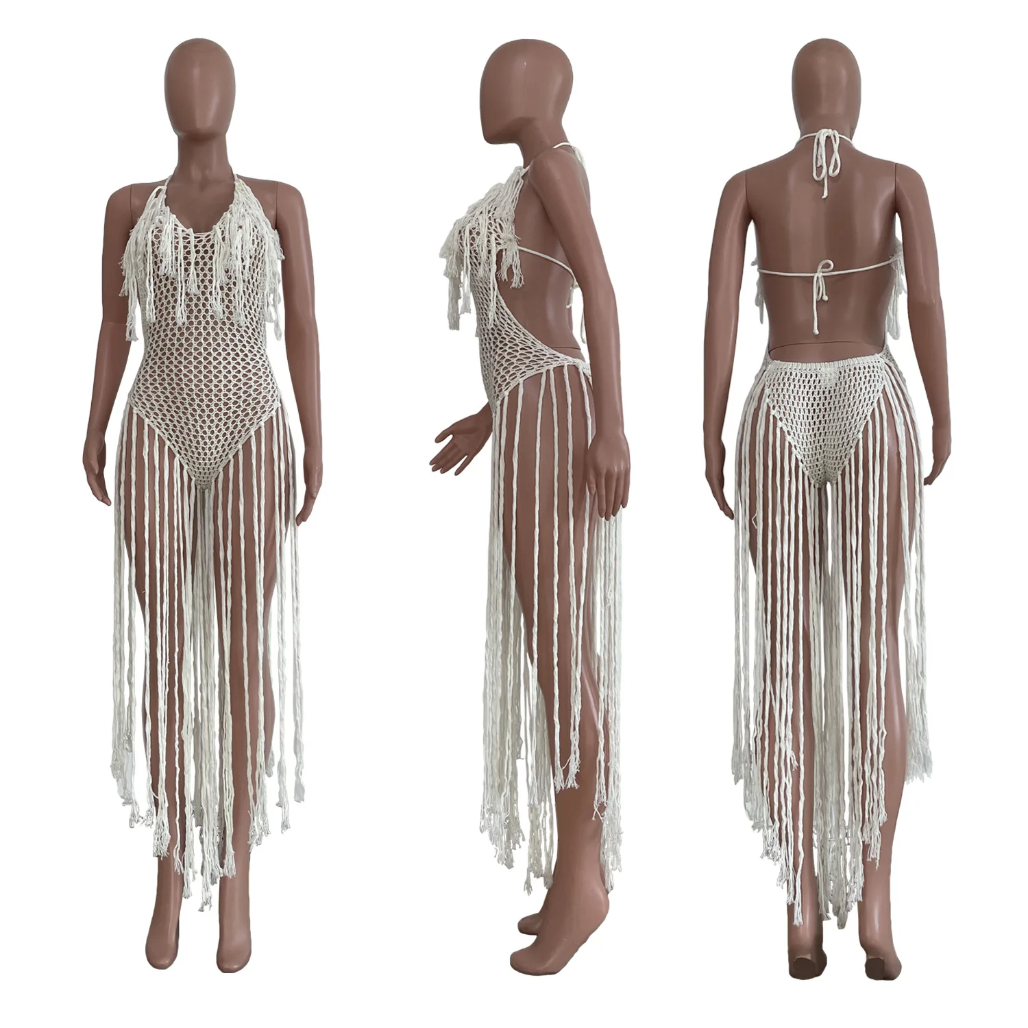 CM.YAYA Women Crochet Knit Ribbed Tassel Backless Sleeveless One Piece Dress Suit Swimwear 2022 Summer Sexy Swimsuit Bodysuit CM.YAYA Women Crochet Knit Ribbed Tassel Backless Sleeveless One Piece Dress Suit Swimwear 2022 Summer Sexy Swimsuit Bodysuit