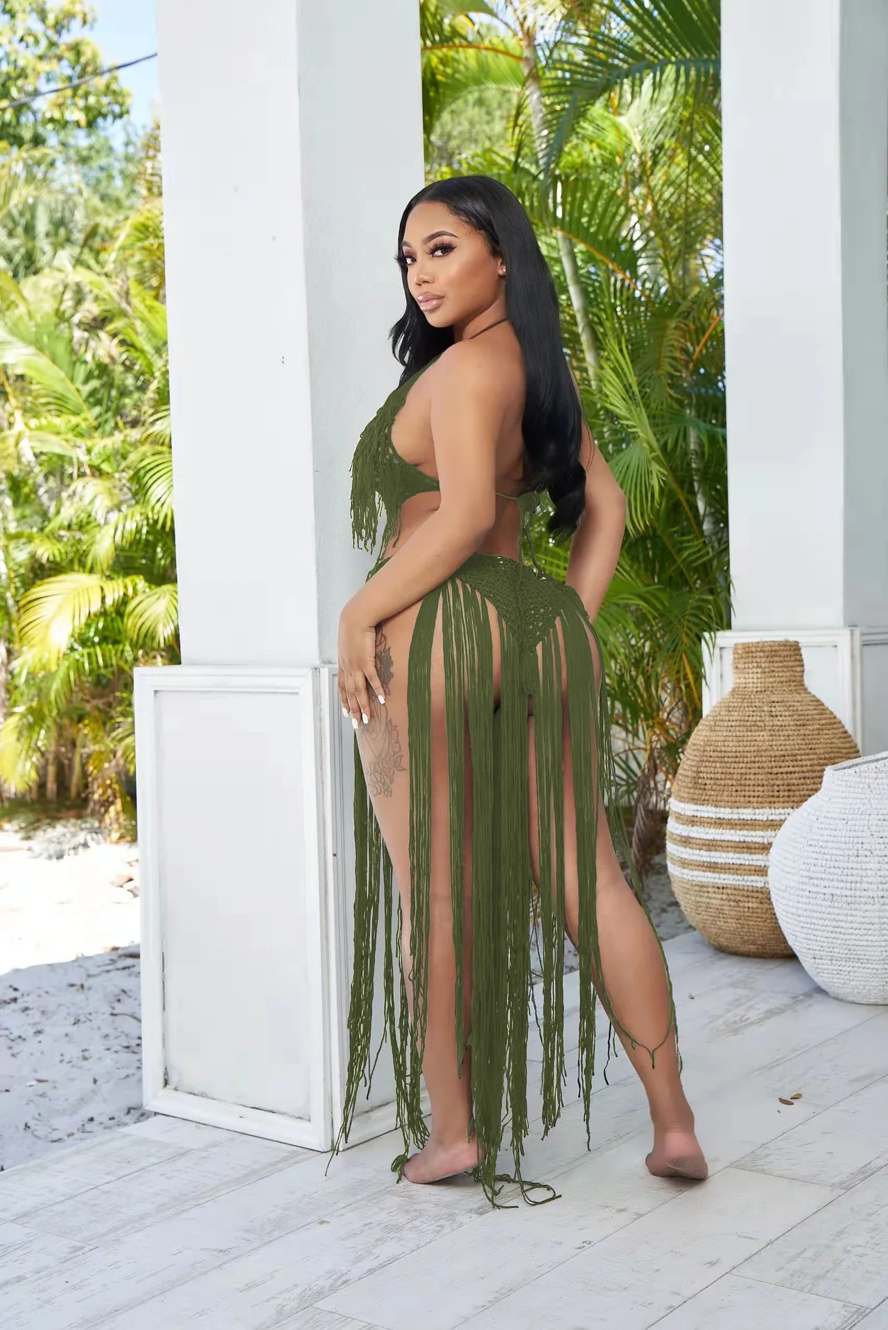 CM.YAYA Women Crochet Knit Ribbed Tassel Backless Sleeveless One Piece Dress Suit Swimwear 2022 Summer Sexy Swimsuit Bodysuit CM.YAYA Women Crochet Knit Ribbed Tassel Backless Sleeveless One Piece Dress Suit Swimwear 2022 Summer Sexy Swimsuit Bodysuit