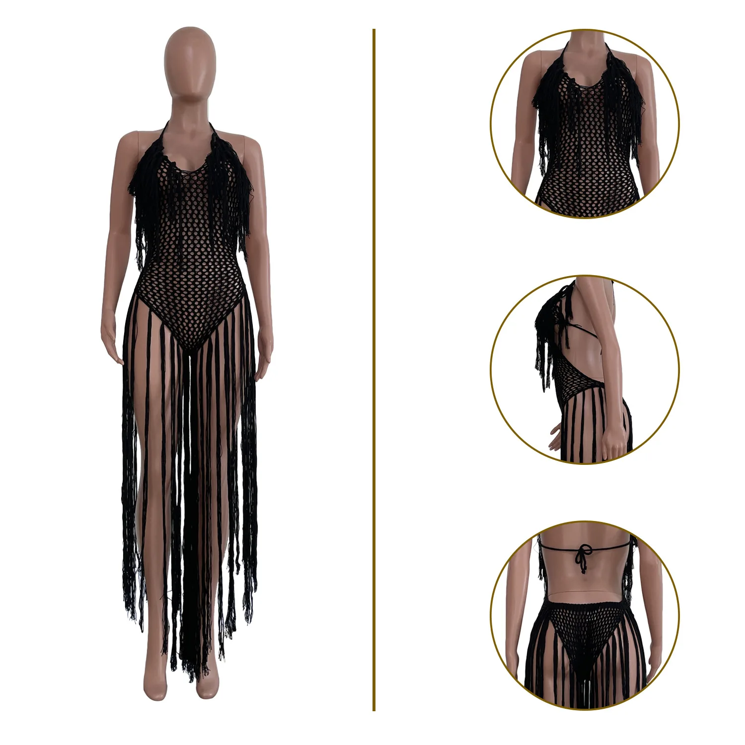 CM.YAYA Women Crochet Knit Ribbed Tassel Backless Sleeveless One Piece Dress Suit Swimwear 2022 Summer Sexy Swimsuit Bodysuit CM.YAYA Women Crochet Knit Ribbed Tassel Backless Sleeveless One Piece Dress Suit Swimwear 2022 Summer Sexy Swimsuit Bodysuit