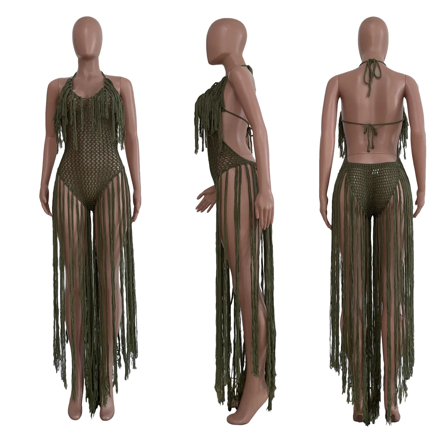 CM.YAYA Women Crochet Knit Ribbed Tassel Backless Sleeveless One Piece Dress Suit Swimwear 2022 Summer Sexy Swimsuit Bodysuit CM.YAYA Women Crochet Knit Ribbed Tassel Backless Sleeveless One Piece Dress Suit Swimwear 2022 Summer Sexy Swimsuit Bodysuit