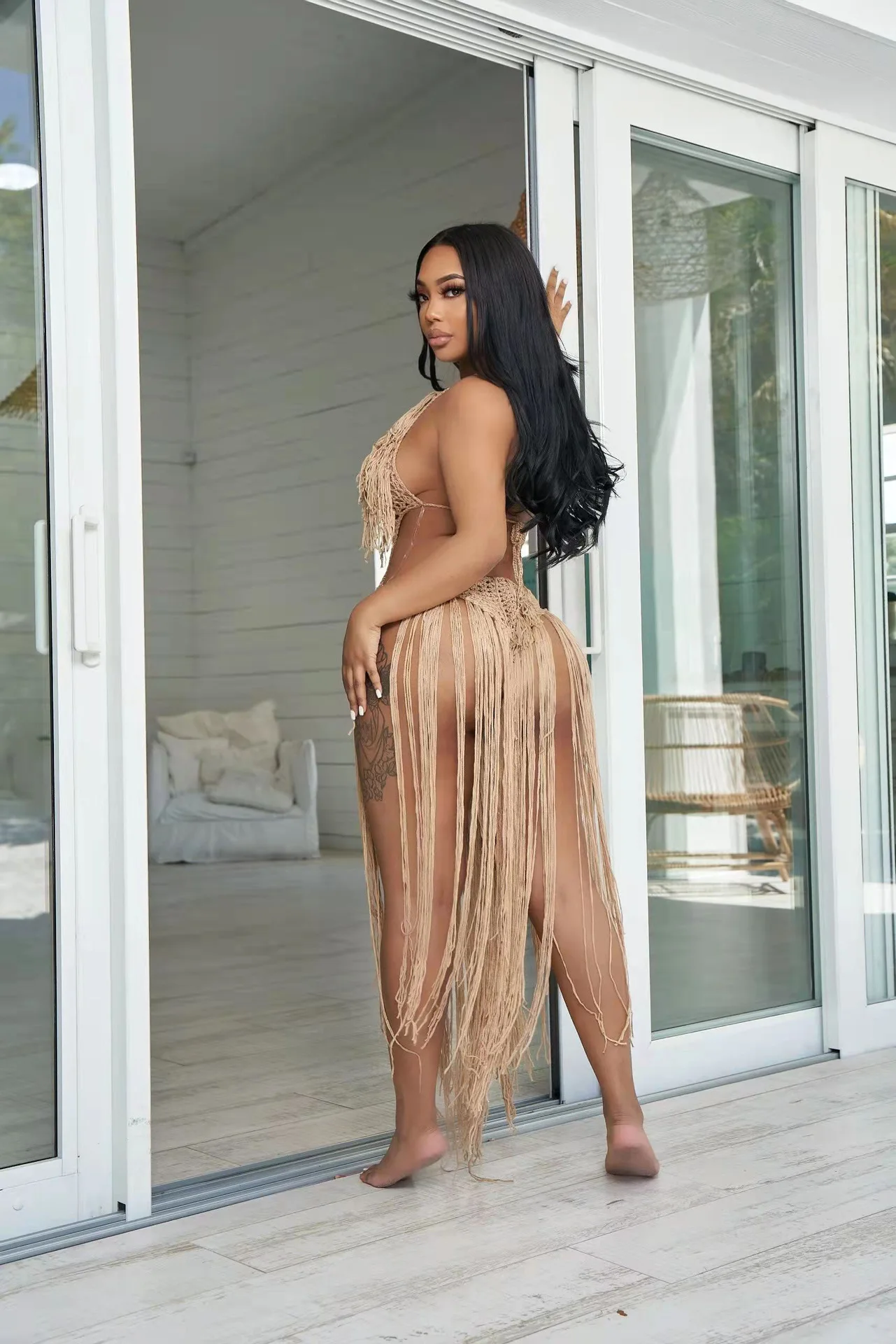 CM.YAYA Women Crochet Knit Ribbed Tassel Backless Sleeveless One Piece Dress Suit Swimwear 2022 Summer Sexy Swimsuit Bodysuit CM.YAYA Women Crochet Knit Ribbed Tassel Backless Sleeveless One Piece Dress Suit Swimwear 2022 Summer Sexy Swimsuit Bodysuit