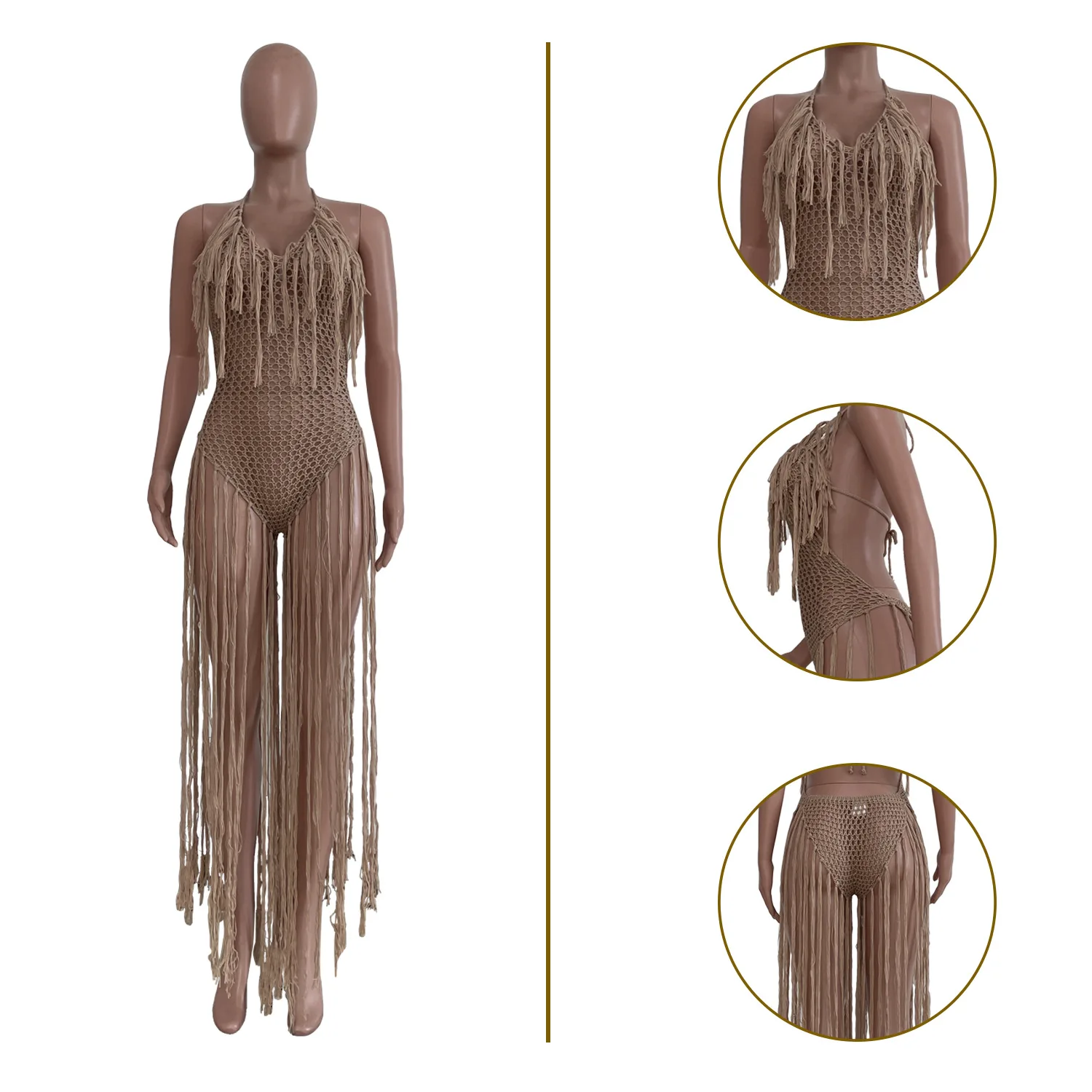CM.YAYA Women Crochet Knit Ribbed Tassel Backless Sleeveless One Piece Dress Suit Swimwear 2022 Summer Sexy Swimsuit Bodysuit CM.YAYA Women Crochet Knit Ribbed Tassel Backless Sleeveless One Piece Dress Suit Swimwear 2022 Summer Sexy Swimsuit Bodysuit