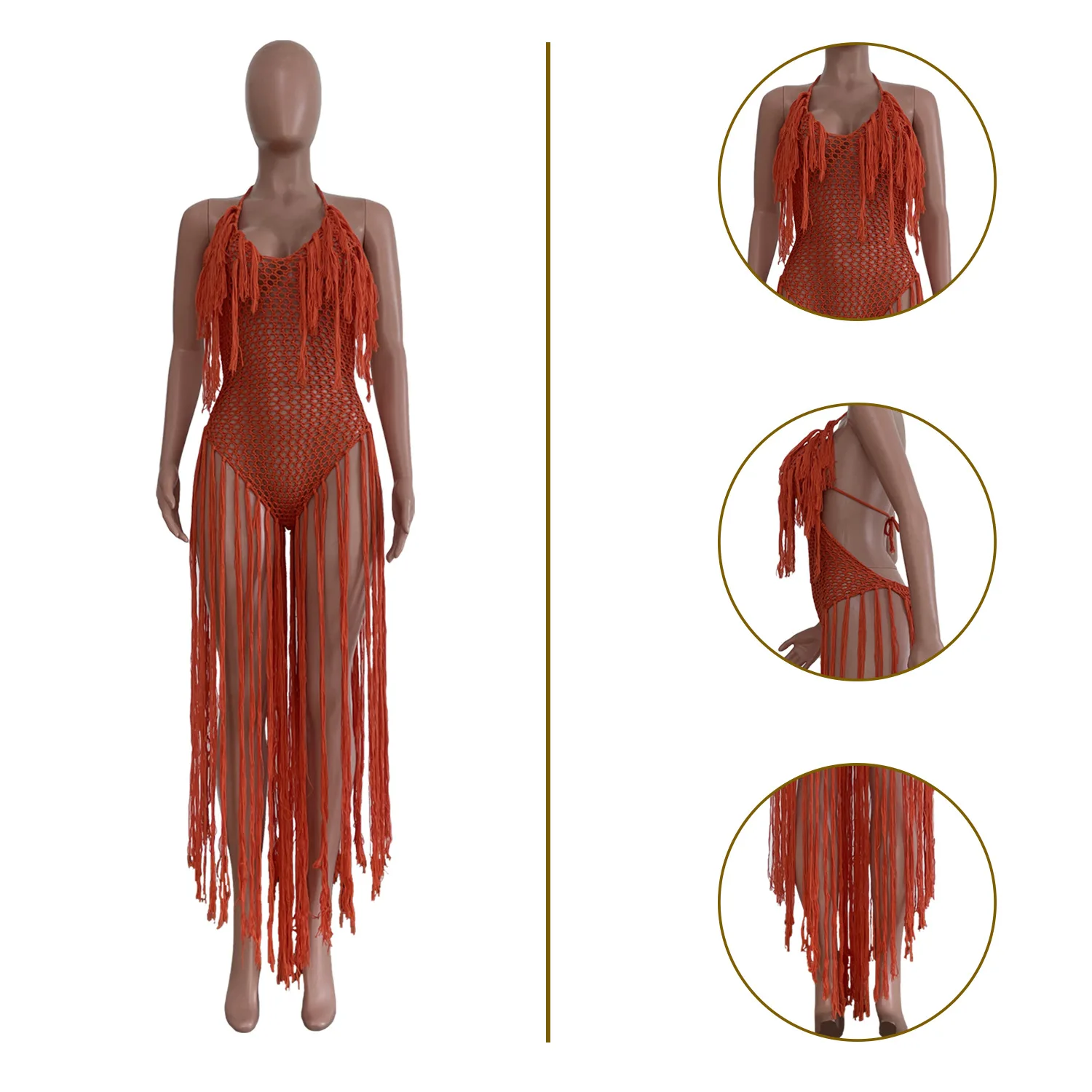 CM.YAYA Women Crochet Knit Ribbed Tassel Backless Sleeveless One Piece Dress Suit Swimwear 2022 Summer Sexy Swimsuit Bodysuit CM.YAYA Women Crochet Knit Ribbed Tassel Backless Sleeveless One Piece Dress Suit Swimwear 2022 Summer Sexy Swimsuit Bodysuit