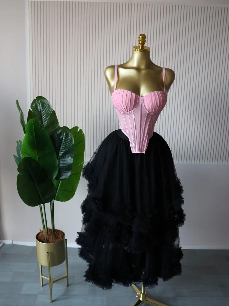 CM.YAYA Women's Dress Set Sleeveless Strap Tops and Pleated Tiered Skirts Suit Elegant Vacation Birthday Two 2 Piece Set Outfits